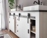 Badm�bel Set Stove in wei� Pinie und anthrazit Landhaus Doppelwaschtisch MIT Waschbecken und LED Spiegellampe