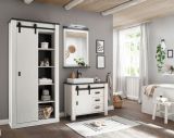 Badm�bel Set 5-teilig Stove in wei� Pinie und anthrazit Landhaus Badkombination MIT Waschbecken und LED Spiegellampe