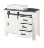Badm�bel Set 5-teilig Stove in wei� Pinie und anthrazit Landhaus Badkombination MIT Waschbecken und LED Spiegellampe