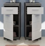 Badezimmer Kommode Shawn in wei� Hochglanz und Rauchsilber grau Badschrank 37 x 88 cm