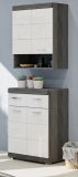 Badezimmer Kommode Shawn in wei� Hochglanz und Rauchsilber grau Badschrank 74 x 88 cm