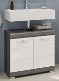 Waschbeckenunterschrank Shawn in wei� Hochglanz und Rauchsilber grau Badezimmer Unterschrank 60 cm
