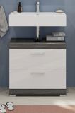 Waschbeckenunterschrank Shawn in wei� Hochglanz und Rauchsilber grau mit Schubladen 60 x 56 cm
