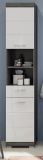 Badezimmer Hochschrank Shawn in wei� Hochglanz und Rauchsilber grau Badschrank 37 x 191 cm