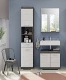 Badezimmer Hochschrank Shawn in wei� Hochglanz und Rauchsilber grau Badschrank 37 x 191 cm