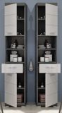 Badezimmer Hochschrank Shawn in wei� Hochglanz und Rauchsilber grau Badschrank 37 x 191 cm