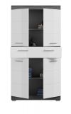 Badezimmer Midischrank Shawn in wei� Hochglanz und Rauchsilber grau Badschrank 74 x 141 cm