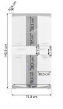 Badezimmer Midischrank Shawn in wei� Hochglanz und Rauchsilber grau Badschrank 74 x 141 cm