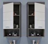 Badezimmer H�ngeschrank Shawn in wei� Hochglanz und Rauchsilber grau Badschrank 37 x 79 cm