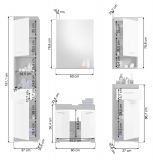 Badm�bel Set 5-teilig Shawn in wei� Hochglanz und Rauchsilber grau Badkombination 164 x 191 cm