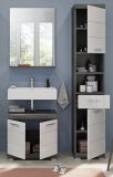 Badm�bel Set 3-teilig Shawn in wei� Hochglanz und Rauchsilber grau Badkombination 112 x 191 cm