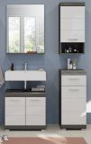 Badm�bel Set 4-teilig Shawn in wei� Hochglanz und Rauchsilber grau Badkombination 112 x 191 cm