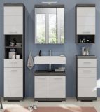 Badm�bel Set 5-teilig Shawn in wei� Hochglanz und Rauchsilber grau Badkombination 164 x 191 cm