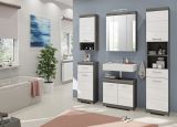 Badm�bel Set 5-teilig Shawn in wei� Hochglanz und Rauchsilber grau Badkombination 164 x 191 cm