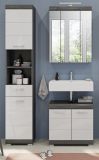 Badm�bel Set 3-teilig Shawn in wei� Hochglanz und Rauchsilber grau Badkombination 112 x 191 cm