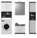 Badm�bel Set 4-teilig Shawn mit Waschmaschinenschrank in wei� Hochglanz und Rauchsilber grau 190 x 191 cm