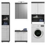 Badm�bel Set 4-teilig Shawn mit Waschmaschinenschrank in wei� Hochglanz und Rauchsilber grau 190 x 191 cm
