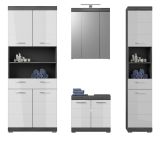 Badm�bel Set 4-teilig Shawn in wei� Hochglanz und Rauchsilber grau Badkombination 186 x 191 cm
