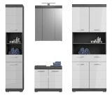 Badm�bel Set 4-teilig Shawn in wei� Hochglanz und Rauchsilber grau Badkombination 186 x 191 cm