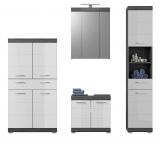 Badm�bel Set 4-teilig Shawn in wei� Hochglanz und Rauchsilber grau Badkombination 186 x 191 cm