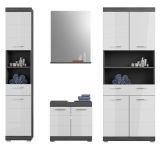 Badm�bel Set 4-teilig Shawn in wei� Hochglanz und Rauchsilber grau Badkombination 186 x 191 cm