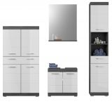 Badm�bel Set 4-teilig Shawn in wei� Hochglanz und Rauchsilber grau Badkombination 186 x 191 cm
