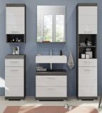 Badm�bel Set 5-teilig Shawn in wei� Hochglanz und Rauchsilber grau Badkombination 164 x 191 cm
