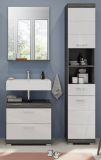 Badm�bel Set 3-teilig Shawn in wei� Hochglanz und Rauchsilber grau Badkombination 112 x 191 cm