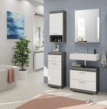 Badm�bel Set 4-teilig Shawn in wei� Hochglanz und Rauchsilber grau Badkombination 112 x 191 cm