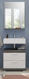 Badm�bel Set 2-teilig Shawn in wei� Hochglanz und Rauchsilber grau mit Waschbeckenunterschrank und Badspiegel 60 cm