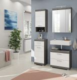 Badm�bel Set 4-teilig Shawn in wei� Hochglanz und Rauchsilber grau Badkombination 112 x 191 cm
