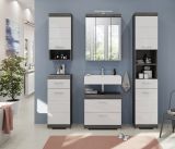 Badm�bel Set 2-teilig Shawn in wei� Hochglanz und Rauchsilber grau mit Waschbeckenunterschrank und Spiegelschrank 60 cm