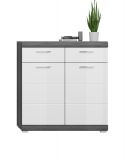 Schuhschrank Shawn in wei� Hochglanz und Rauchsilber grau Flur Kommode 90 x 96 cm