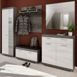 Garderobe Set 4-teilig Shawn in wei� Hochglanz und Rauchsilber grau Garderobenkombination 195 x 197 cm