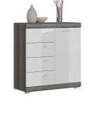 Kommode Shawn in wei� Hochglanz und Rauchsilber grau Sideboard 80 x 85 cm