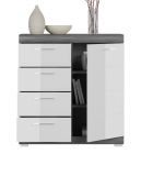 Kommode Shawn in wei� Hochglanz und Rauchsilber grau Sideboard 80 x 85 cm