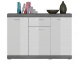 Sideboard Shawn in wei� Hochglanz und Rauchsilber grau Kommode 120 x 85 cm