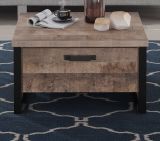 Couchtisch Concrete in Eiche Tabak und schwarz Beistelltisch mit 2 x Schubkasten 80 x 80 cm