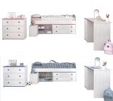 Parisot Kinder- und Jugendzimmer Smoozy37 in wei� Kiefer mit blau oder pink Komplett-Set 4-teilig