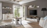 Couchtisch Seyne in wei� Pinie und Eiche hell Landhaus Beistelltisch 70 x 70 cm