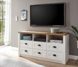 TV-Lowboard Seyne in wei� Pinie und Eiche hell Landhaus TV Unterteil mit Komforth�he 130 x 68 cm