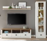 Wohnwand Seyne in wei� Pinie und Eiche hell Landhaus Wohnkombination 3-teilig 230 x 198 cm