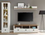 Wohnwand Seyne in wei� Pinie und Eiche hell Landhaus Wohnkombination 3-teilig 230 x 198 cm