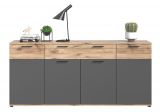 Sideboard Tomaso in Nox Eiche und Basalt Grau, 4-t�rige Kommode 200 x 91 cm mit Soft-Close