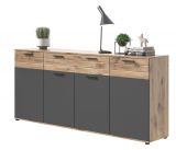 Sideboard Tomaso in Nox Eiche und Basalt Grau, 4-t�rige Kommode 200 x 91 cm mit Soft-Close