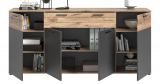 Sideboard Tomaso in Nox Eiche und Basalt Grau, 4-t�rige Kommode 200 x 91 cm mit Soft-Close