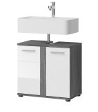 Waschbeckenunterschrank Bailey in wei� Hochglanz und Rauchsilber grau Badezimmer Unterschrank 60 cm