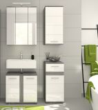 Badezimmer Kommode Bailey in wei� Hochglanz und Rauchsilber grau Badschrank 35 x 79 cm