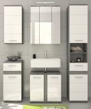 Badm�bel Set 5-teilig Bailey in wei� Hochglanz und Rauchsilber grau Badkombination 164 x 191 cm