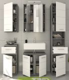 Badm�bel Set 5-teilig Bailey in wei� Hochglanz und Rauchsilber grau Badkombination 164 x 191 cm